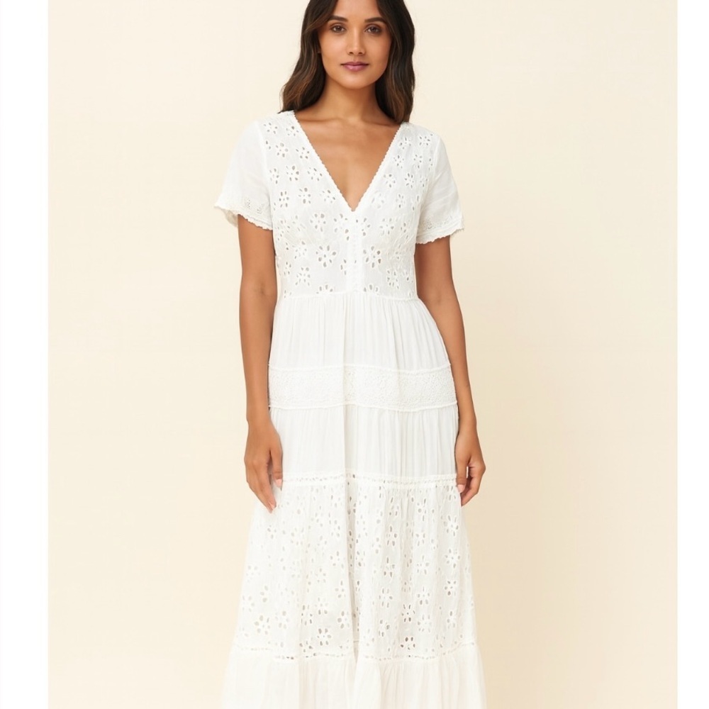Anthropologie Me 2 Magic White Boho Crochet Dress Women’s Summer Beach Festival